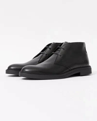 Hugo Boss Calev Mens Leather Desert Boots With Signature Stripe Detailing In Black