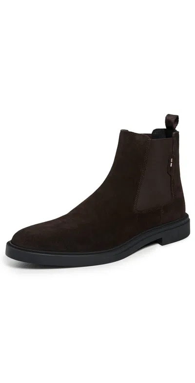 Hugo Boss Calev Suede Leather Chelsea Boots Dark Brown