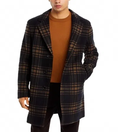 Hugo Boss Cam Check Relaxed Fit Wool Coat In Black