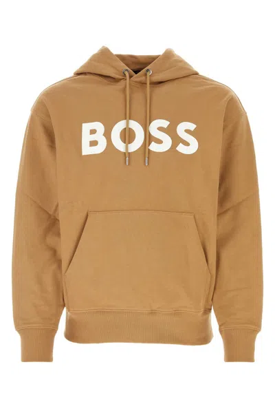 Hugo Boss Camel Cotton Sweatshirt In Mediumbeige