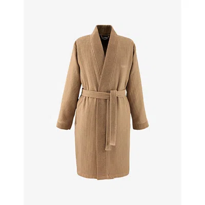 Hugo Boss Onsen Waffle-textured Cotton Bathrobe In Brown