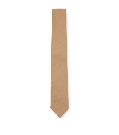 Hugo Boss Camel Wool Tie In Beige