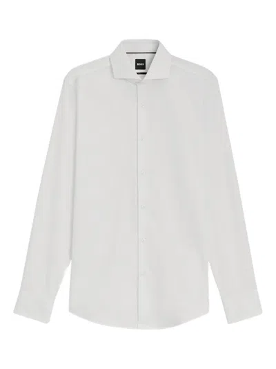 Hugo Boss Slim-fit Shirt In Italian-made Performance-stretch Jersey In White