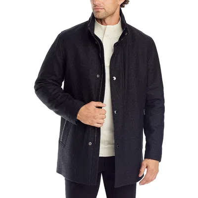 Hugo Boss Camron Mens Hooded Wool Overcoat In Blue