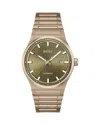 Hugo Boss Men's Candor Auto Mech-automatic Ionic Plated Beige Gold Steel Watch 41mm In Green/beige