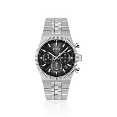 Hugo Boss Candor Black-dial Chronograph Watch With Fluted Bezel In Metallic