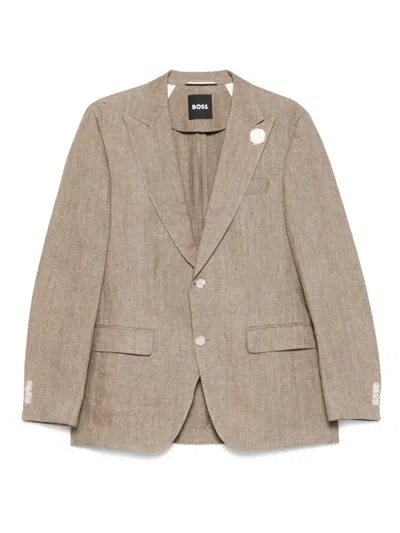 Hugo Boss Canvas Blazer In Brown
