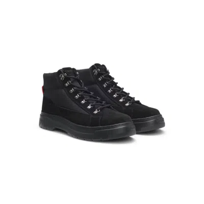 Hugo Boss Canvas Boots With Suede Trims In Black