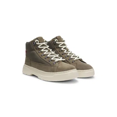 Hugo Boss Canvas Boots With Suede Trims In Green