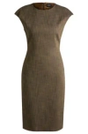 Hugo Boss Cap-sleeve Dress In Melange Stretch Sharkskin In Patterned