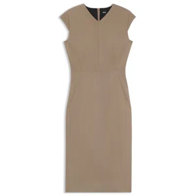 Hugo Boss Cap-sleeve Dress In Stretch Fabric In Brown