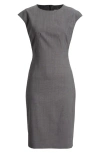 Hugo Boss Cap Sleeve Wool Sheath Dress In Anthracite Melange
