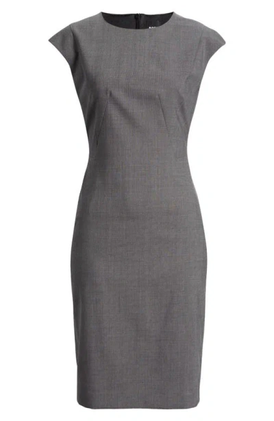 Hugo Boss Cap Sleeve Wool Sheath Dress In Anthracite Melange