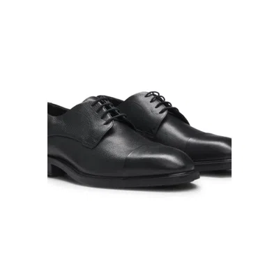Hugo Boss Cap-toe Derby Shoes In Grained Leather In Black