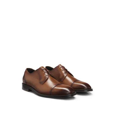 Hugo Boss Cap-toe Derby Shoes In Leather In Brown