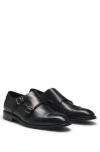 Hugo Boss Cap-toe Double Monk Shoes In Leather In Black