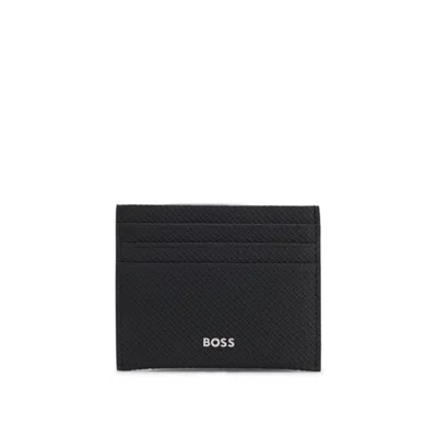 Hugo Boss Card Holder In Monogram-patterned Leather In Black