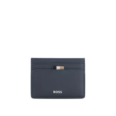 Hugo Boss Card Holder With Foil-embossed Logo In Blue