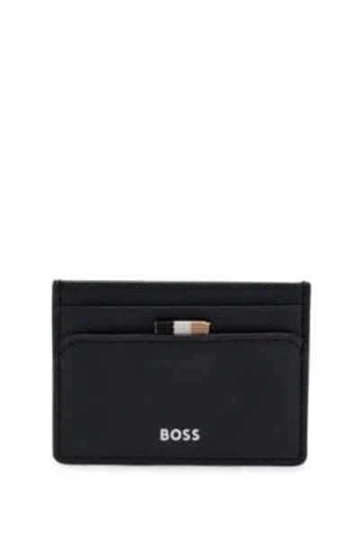 Hugo Boss Card Holder With Signature Stripe And Logo Detail In Black