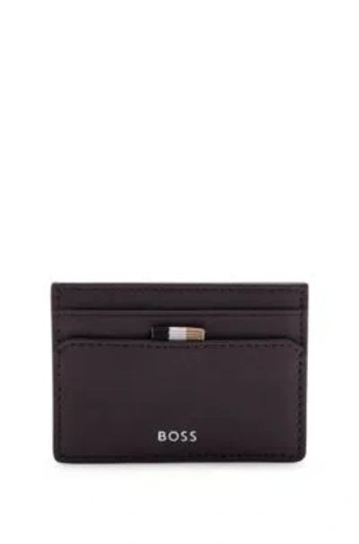 Hugo Boss Card Holder With Signature Stripe And Logo Detail In Light Red