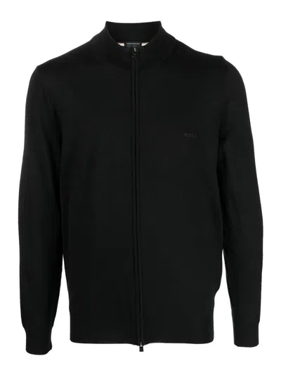 Hugo Boss Logo-print Zip-front Jumper In Dark Blue 404