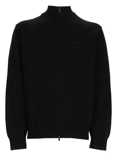 Hugo Boss High Collar Jacket Ribbed Cuffs Hem In Black