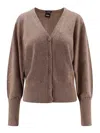 Hugo Boss Button V-neck Cardigan In Brown