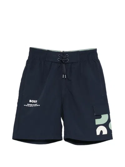 Hugo Boss Cargo Graphic Swim Shorts In Blue