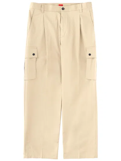 Hugo Boss Pleated Cargo Trousers In Neutral