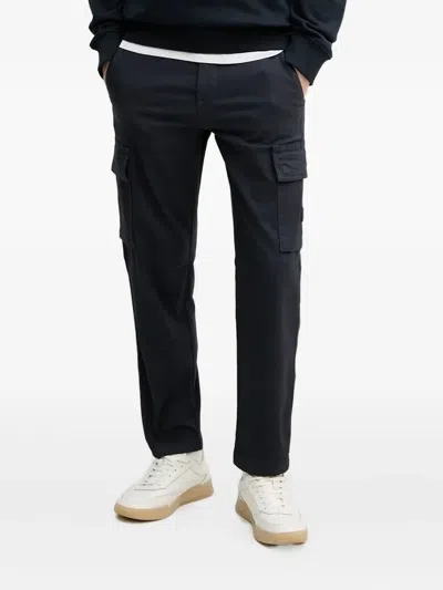 Hugo Boss Boss Pago Navy Flat Front Cotton Twill Cargo Pants In Blue