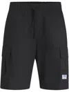 Hugo Boss Structured-cotton Shorts With Drawstring And Logo Patch In Black