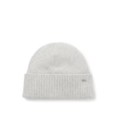 Hugo Boss Cashmere Beanie Hat With Metal Logo Tube In Gray