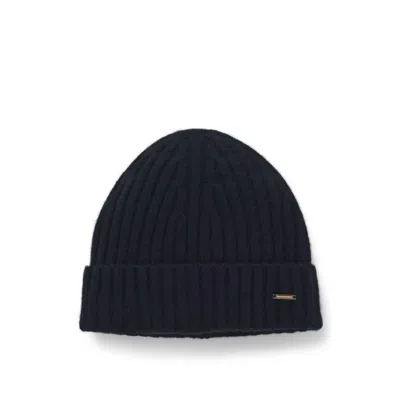 Hugo Boss Cashmere Beanie Hat With Ribbing In Black