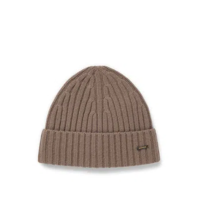 Hugo Boss Cashmere Beanie Hat With Ribbing In Brown
