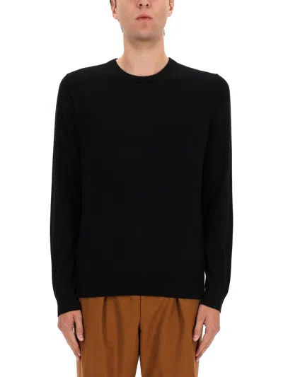 Hugo Boss Cashmere Crew Neck Ribbed Sweater In Black