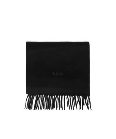Hugo Boss Cashmere Fringed-edge Scarf In Black