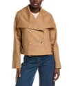 Hugo Boss Double-breasted Coat In Stretch Material In Brown