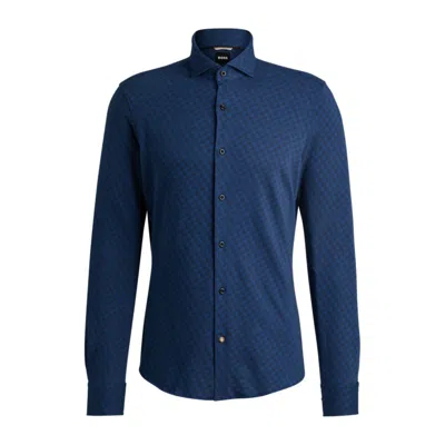 Hugo Boss Casual-fit Long-sleeved Shirt In Cotton Dobby In Blue