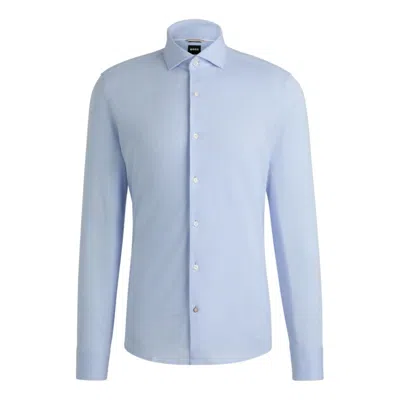 Hugo Boss Casual-fit Shirt In Jacquard-patterned Cotton Jersey In Blue