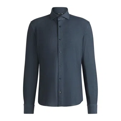 Hugo Boss Casual-fit Shirt In Micro-check Stretch Cotton In Blue