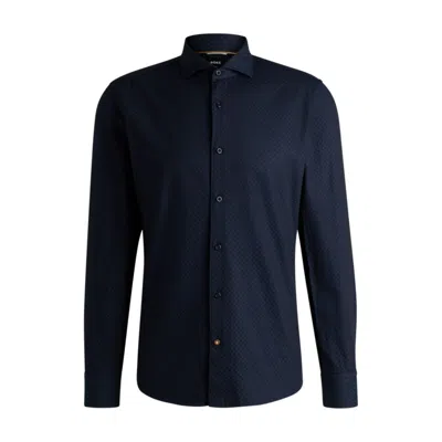 Hugo Boss Casual-fit Shirt In Patterned Structured Cotton In Blue