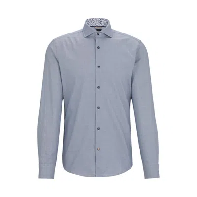Hugo Boss Casual-fit Shirt In Structured Cotton With Spread Collar In Blue