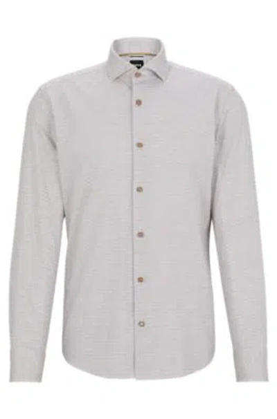 Hugo Boss Casual-fit Shirt In Structured Cotton With Spread Collar In Beige