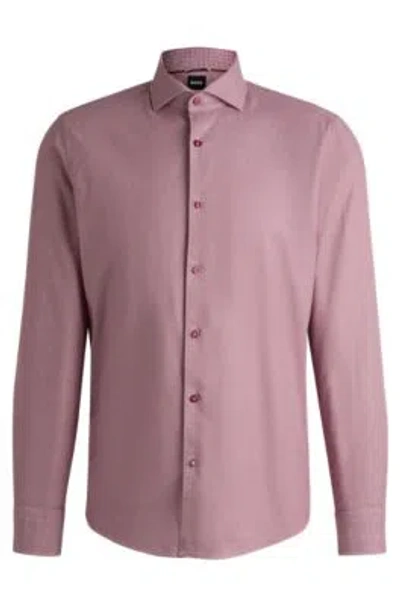 Hugo Boss Casual-fit Shirt In Structured Cotton With Spread Collar In Dark Red