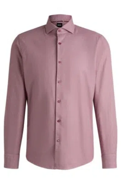Hugo Boss Casual-fit Shirt In Structured Cotton With Spread Collar In Pink