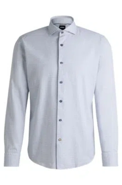 Hugo Boss Casual-fit Shirt In Structured Cotton With Spread Collar In Light Blue