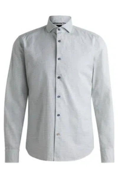 Hugo Boss Casual-fit Shirt In Structured Cotton With Spread Collar In Light Green