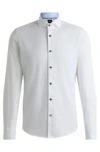 Hugo Boss Casual-fit Shirt In Structured Cotton With Spread Collar In White