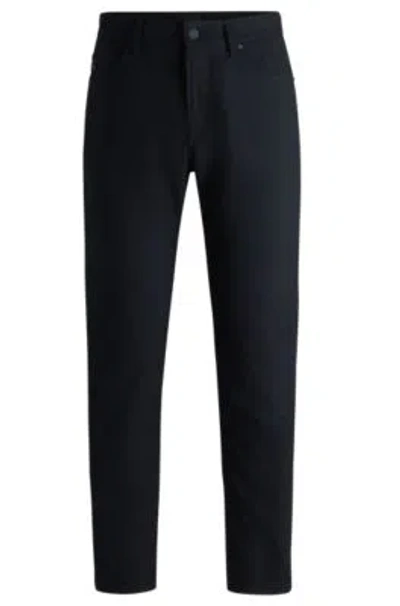 Hugo Boss Casual Regular-fit Trousers In Anti-wrinkle Twill In Dark Blue