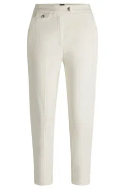 Hugo Boss Casual Trousers In Stretch-cotton Satin In White